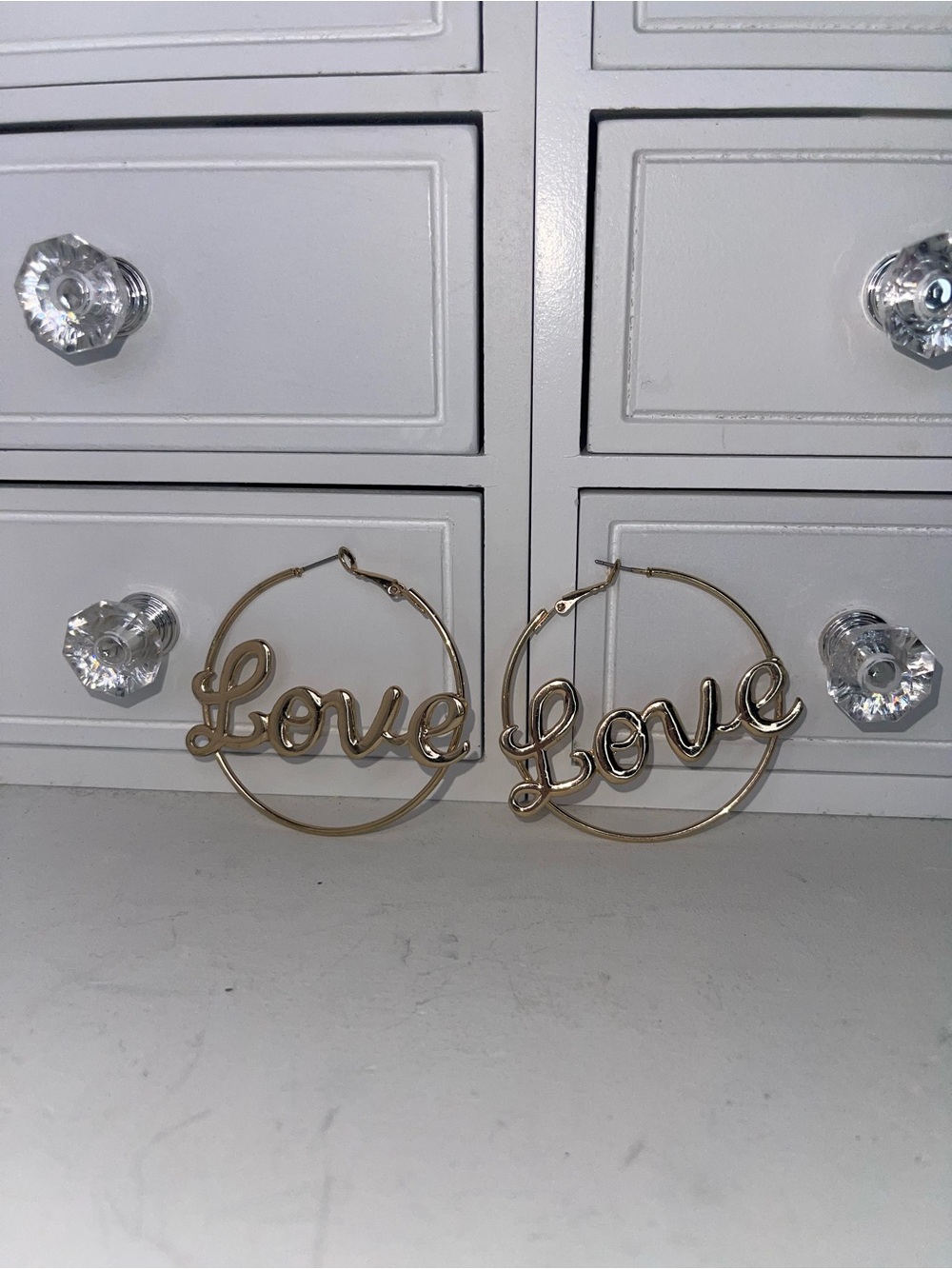 EUC Gold "Love" Hoop Earrings - Elegant Script Accent